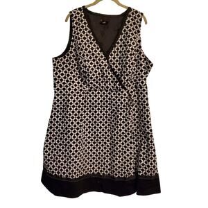 Lane Bryant Woman Size 24 White/Black Geometric Faux Wrap Dress Cotton Blend